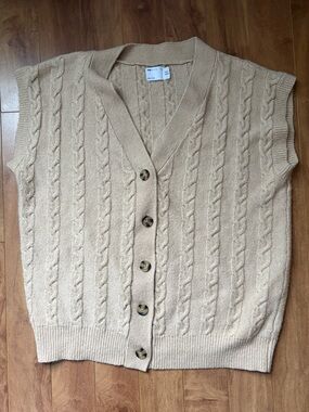 ASOS Beige Cable Knit Button-Front Sweater Vest